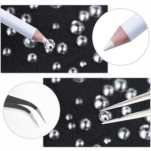 Nail Art Rhinestones Kit HUETFAT 2400pcs Nail Gems Crystal Clear Flatback Rhinestones Gems Stones, with Storage Organizer Box/Wax Pencil/Tweezers 6 Sizes (1.9-4.5 mm) for Nail Art Craft thumbnail 5