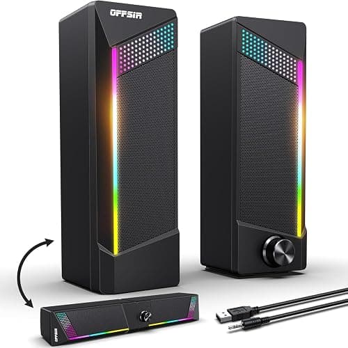 Computer Speakers, 2 in 1 PC Speaker , Gaming Speakers for PC Computer Laptop Desktop Monitor, RGB Speakers with Touch Sensitive Lighting, USB Powered 3.5mm Aux（Package Only Two Speaker, No Soundbar） - Image 1