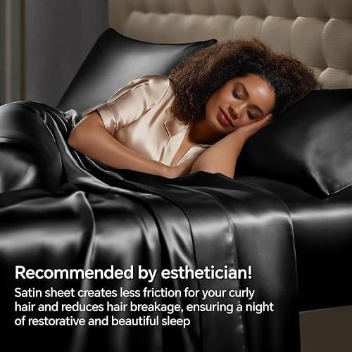 BEDELITE Satin Sheets Queen Size Bed Set, Luxury Soft Black Silky Sheets for Hair and Skin, Similar to Silk Bed Sheets Set 4 Pieces with 1 Deep Pocket Fitted Sheet, 1 Flat Sheet, and 2 Pillowcases thumbnail 5