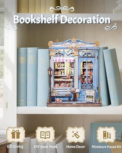 CUTEBEE Book Nook Kit - DIY Miniature House Bakery Patisserie Dollhouse Kit for Adults, Booknook Tiny House Bookshelf Decor 3D Wooden Puzzle, Gifts for Family, Friends (Sweet Marie) thumbnail 5
