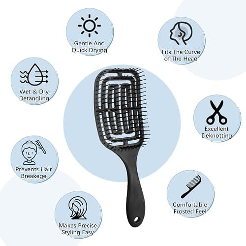 Vinabo Brosse à Cheveux Démêlante - Ne Tire Pas Professionnelle Incurvée Ventilée pour Cheveux Mouillés et Secs, Brosse de Massage, pour Femme, Homme & Enfant, Noir thumbnail 2