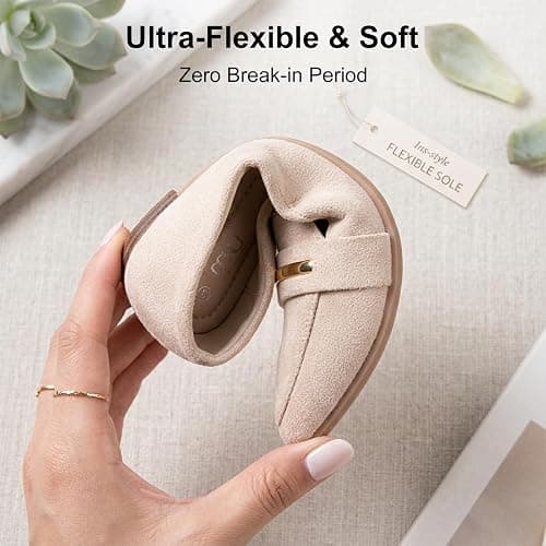 MUSSHOE Loafers for Women Pointed Toe: Dressy Gold Bit Flats, Suede BusinessCasual Slip On Shoes for Office Work,Interview & Teacher thumbnail 6