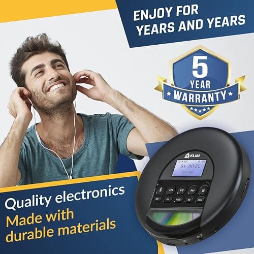 KLIM Nomad Portable CD Player Walkman with Long-Lasting Battery - with Headphones - Radio FM - Compatible MP3 CD Player Portable - TF Card Radio FM AM Bluetooth - Ideal for Cars - Black thumbnail 4