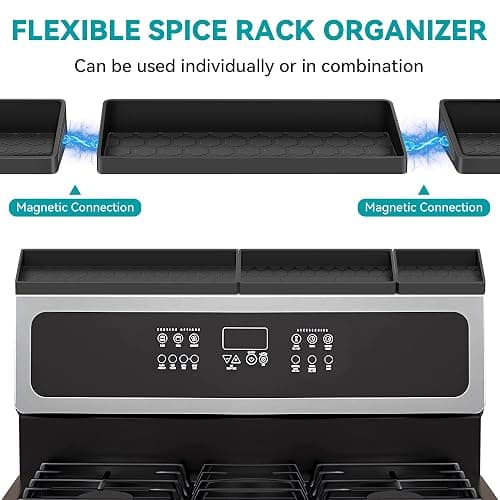 Homotte Stove Top Shelf - Silicone Magnetic Shelf for Kitchen Stove - Over Stove Spice Rack Organizer with 3 Detachable Functional Partitions - Adjustable Length of 20/24/30 Inch (Black) thumbnail 5