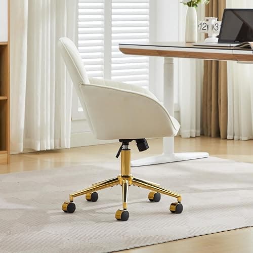 YITAI Velvet Office Desk Chair with Wheels and Gold Base,Modern Height Adjustable 360 Degree Swivel Upholstered Vanity Chairs with Arms for Living Room Bedroom, Study,Cream thumbnail 5