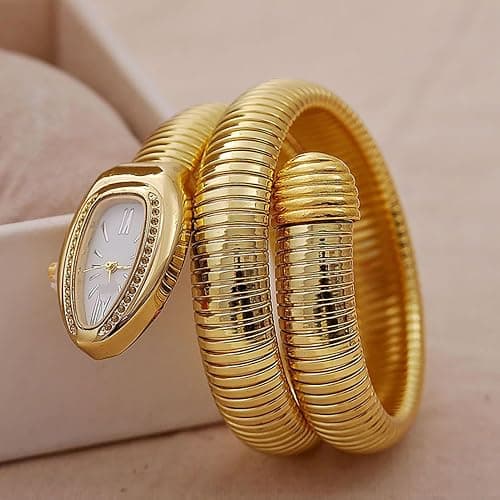 Fictory Gold Women's Watch with White Dial and Gold Snake Bracelet - Elegant Gift Set in Black Gift Box thumbnail 5