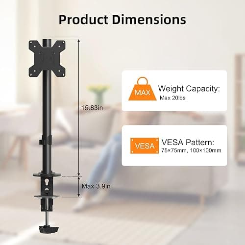 Pholiten Single Monitor Stand, Heavy Duty Adjustable Monitor Arm Desk Mount for 13-32Inch, Tilt, Swivel, Rotate, Support 22 lbs,Black thumbnail 3