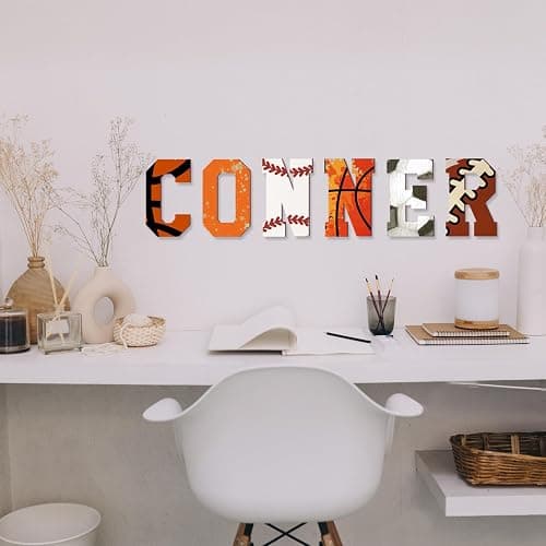 Wooden Letters 8 Inch, Big Wooden Letter M Shape Cutout Vintage Sports Style Unfinished Wood Alphabet Letters for Wall Decor Nursery Name Painting Crafts Party Room Home Decoration thumbnail 7