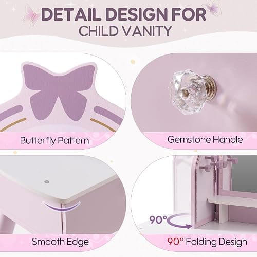 ROBUD Kids Vanity Table and Chair Set, Girls Vanity Set with Mirror, Pretend Play Kids Vanity, Makeup Dressing Table with Drawer and Accessories, Age 3+ (Purple) thumbnail 4