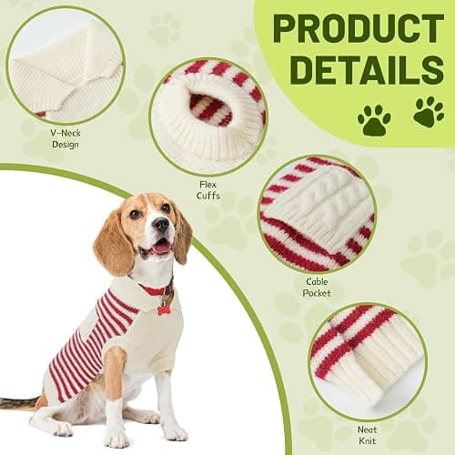 Small Dog Sweater, Knitted Striped Pullover Dog Clothes for Cold Weather, Thick Warm Cozy Stretchy Sweater for Chihuahua, Bulldog, Dachshund, Pug(Red & White Strip, S) thumbnail 4