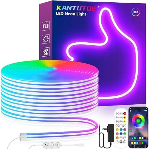 KANTUTOE LED Neon Rope Lights, 13.1ft RGB LED Light Strip, 24V Music Sync App/Remote Control DIY Rope Light, IP67 Waterproof Gaming Neon Strip Lights for Bedroom Indoor Oudoor Décor - Image 1