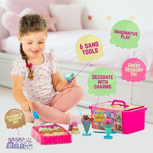 GirlZone Ice Cream Shop Play Sand Kit - Sensory Play for Kids - Magnetic Sand Toys for Creative Fun - 2 lb, Multicolor, 22 Pieces, Ages 7+ thumbnail 4