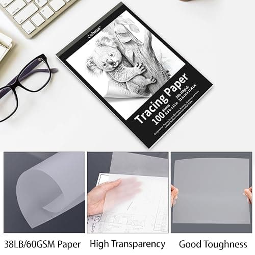 Crehatos 8.5" x 11" Tracing Paper, Translucent Tracing Pad, 100 Sheets 38lb/60gsm Vellum Art Paper thumbnail 4