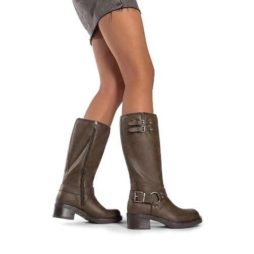 DREAM PAIRS Women's Knee High Boots Combat Boots Goth Boot Lace Up Adjustable Buckles Chunky Low Heel Fall Booties with Side Zipper to Put on and off thumbnail 8