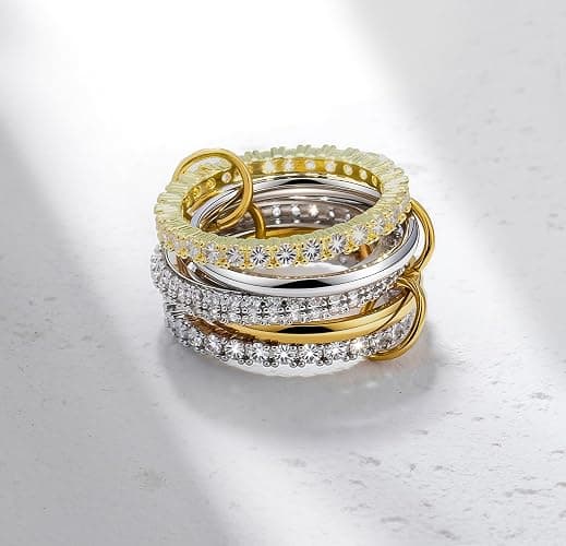 HDDNB 18K Gold Plated Stackable Rings for Women with Gift Box – Silver & Gold Multi-Link Connected Bands Set,Cubic Zirconia Mixed Metals Rings, Tarnish-Resistant Jewelry thumbnail 2