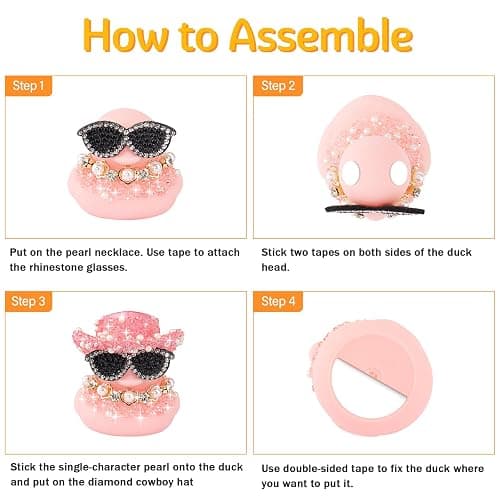 wonuu Color Diamond Funny Rubber Duck Car Ornaments Dashboard Decorations for Car Accessories Single-Character Pearl and Diamond Necklace, Blue thumbnail 3