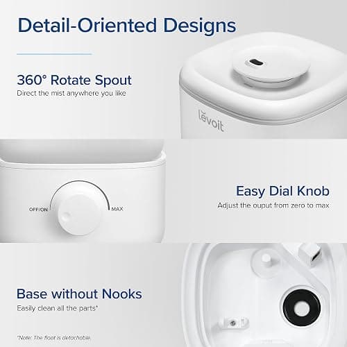 LEVOIT Top Fill Humidifiers for Bedroom, 2.5L Tank for Large Room, Easy to Fill & Clean, 26dB Quiet Cool Mist Air Humidifier for Home Baby Nursery & Plants, Auto Shut-off and BPA-Free for Safety, 25H thumbnail 7