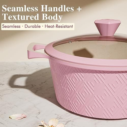 Pots and Pans Set Non Stick, 26PCS Nonstick Cookware Set, Induction Cook Ware, Includes Steamer & Silicone Utensils, Housewarming Gift, Pink Kitchen Cooking Sets w/Frying pan (PFOS, PFOA Free) thumbnail 8