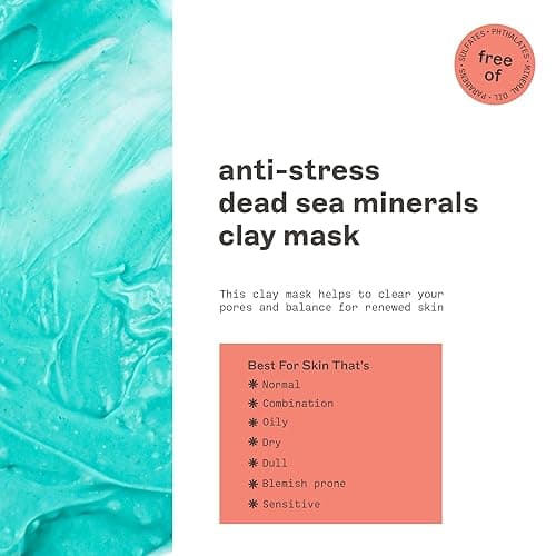 Freeman Anti-Stress Clay Mask, Dead Sea Mineral Face Mask, Lavender & Sea Salt Balance & Calm Skin, Unclog Pores, Facial Mask For All Skin Types, No Harsh Chemicals, 6 fl. oz./175 ml Tube, 1 Count - 6 Ounce (Pack of 1) - Anti-Stress Dead Sea Minerals thumbnail 2