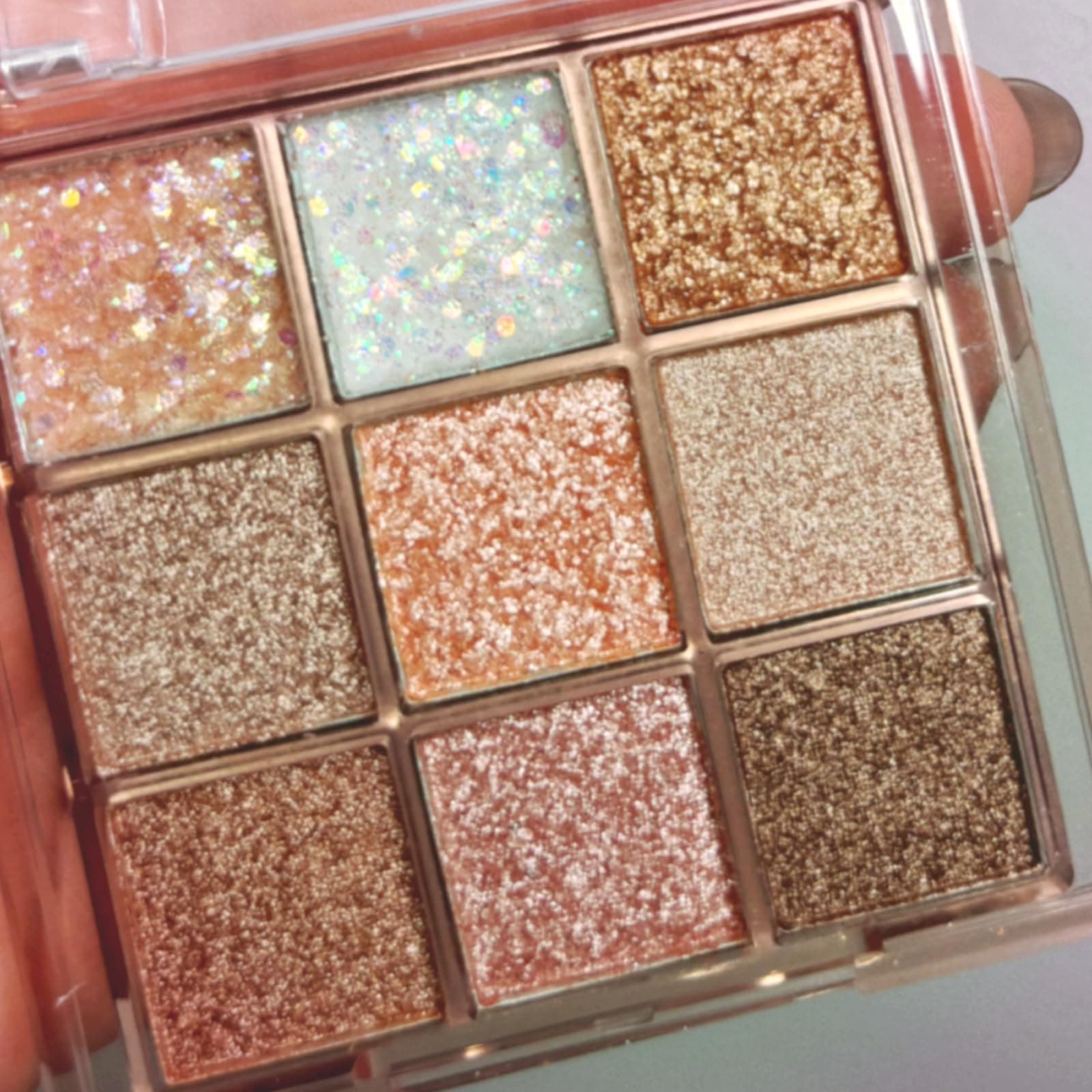 9 Colors Glitter Shimmer Eyeshadow Makeup Palette, Korean Sparkle Neutral Eye Shadow Palettes Highly Pigmented Long Lasting Waterproof Blendable sombras para ojos Pink White Golden Brown Eye Glitter - D - Image 1