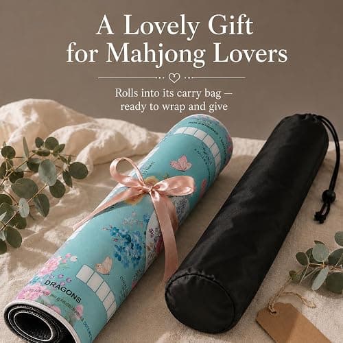 Chonwul Blue Mahjong Mat for Table with Rules, 31.5" x 31.5", Anti-Slip | Neoprene Rubber Game Mat with Carrying Bag; Chinoiserie Mah Jong Table Cover for Board, Poker, Card Games and Gifts for Women thumbnail 7