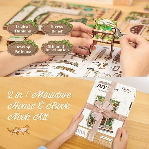 CUTEBEE Book Nook Kit - DIY Miniature House Dollhouse Kit for Adults and Teens, Booknook Tiny House Bookshelf Decor 3D Wooden Puzzle, Gifts for Family Friends (Green Life Bookshop) thumbnail 5