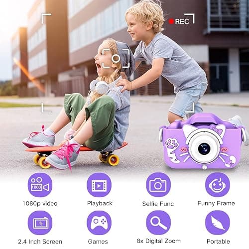 Goopow Kids Camera Toys for 3-8 Year Old Girls Boys,Children Digital Video Camcorder Camera with Cartoon Soft Cover, Best Chritmas Birthday Festival Gift for Kids - 32G SD Card Included thumbnail 3