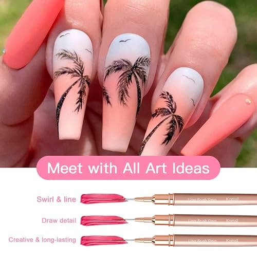 Komall Metallic Nail Art Brushes, 5Pcs Liner Brush Set, UV Gel Polish Painting Art Design Pen for Long Lines, Thin Details, Fine Drawing Sizes 4/8/12/20/25mm(Champagne Gold) thumbnail 3