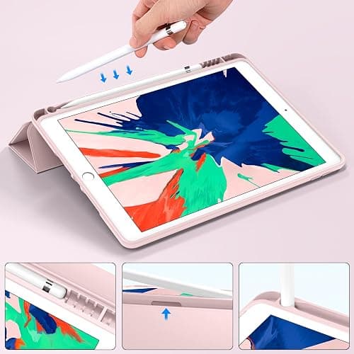 aoub Kompatibel mit iPad 2018/2017 Hülle Fallbeständig verschleißfest Eingebauter Stifthalter Smart Schutzhülle aus Silikon mit Schlafen/Wachen GKompatibel mit iPad 5. und 6. Generation,Rosa thumbnail 7