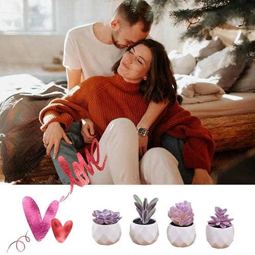 CADNLY Fake Succulent Plant Set - Artificial Desk Plants for Women Desk - Realistic Faux Succulents in Ceramic Pots - Mini Purple Decor for Bedroom Bathroom Office Shelf 4 Pack thumbnail 4