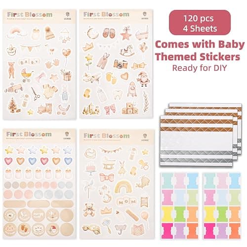Vienrose Kids Scrapbook Album 8.5"X8.3" with Window Silk Fabric Cover Acid-Free Pages Personalised DIY Photos Scrapbooking for Baby Memory Book, First Year Keepsake Journal Gift Boy Girl, Beige thumbnail 6