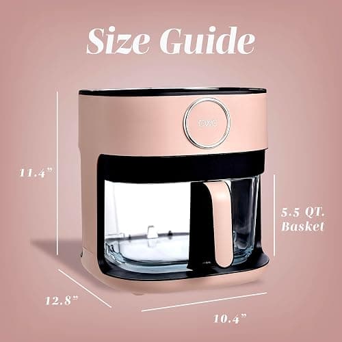 COOK WITH COLOR 1400W 5.5Qt Digital Kitchen Air Fryer with Glass Basket, 8 Presets Healthy Cooking Options, Bake, Fry, Reheat, 60-Min Timer, Adjustable Temperature Control 175°F–400°F, Blush thumbnail 2