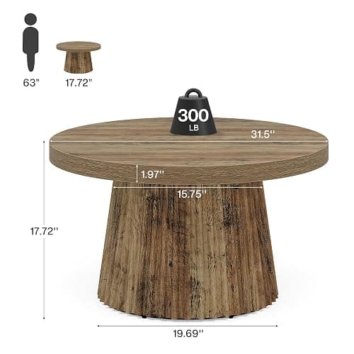 Tribesigns 31.5" Round Coffee Table, Modern Fluted Drum Coffee Tables for Living Room, Wood Farmhouse Boho Accent Pedestal Center Table for Apartment, Small Space, Brown thumbnail 2