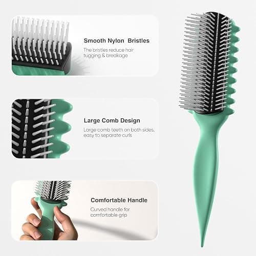 AM8:00 Curl Defining Brush,9Rows Premium Styling Hairbrush for Curly Hair, Enhances Curls Definition & Separation, (Green) thumbnail 3