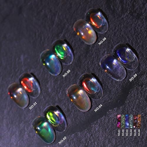 Ice Transparent Aurora Nail Powder Neon Rainbow Holographic Chameleon Powder Multi Chrome Iridescent Pigment Pearlescent Nail Art Glitters (6 Boxes Transparent) thumbnail 3