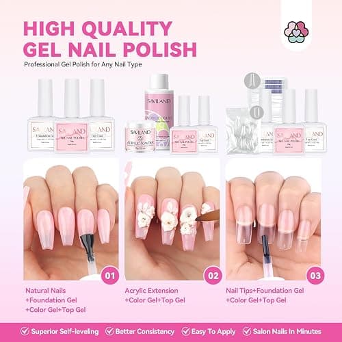 SAVILAND Acrylic Nail Kit with Everything: Nails Kit Acrylic Set for Beginner with Gel Polish Kit U V Light Nail Extension DIY Home Salon Gift Set thumbnail 4