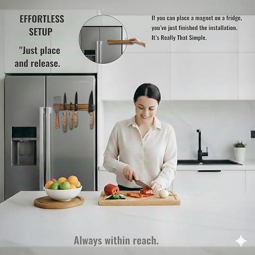 4 YORVOY Magnetic Knife Holder for Wall-16 inches long Kitchen Organizer- No Drilling Knife Magnetic Strip- Compact Utensil Holder- Acacia Wood Knife Rack- Strong Knife Magnet- Easy Installation thumbnail 4