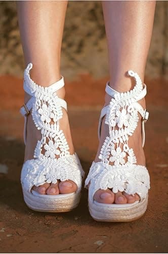 MiLanolce Women's Platform Sandals Wedge Open Toe Ankle Strap lace Wedding Shoes Bridesmaid Shoes thumbnail 3
