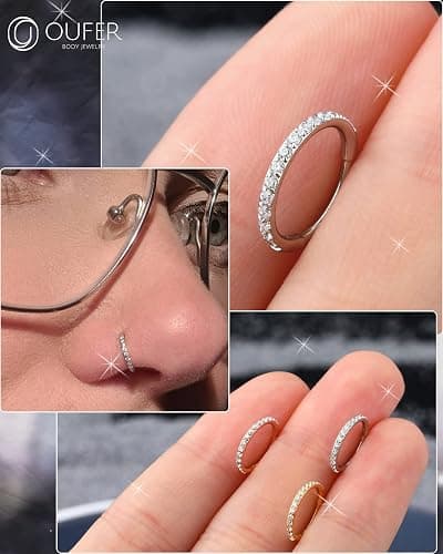 OUFER Nose Rings Surgical Steel Cartilage Earrings Tragus 316L Stainless Steel Helix Earrings Cartilage Earring 14G/16G/18G/20G Hinged Segment Rings Hoop thumbnail 4