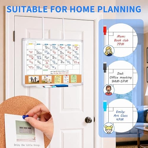 Maxtek 24x18 Inch Magnetic Over Door Calendar Cork Board Combo | Monthly Calendar with Cork for Family Reminders, Notes, and Schedules. No-drill Door Organizer for Home, Dorm, or Office thumbnail 8