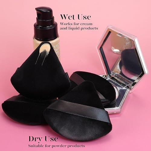 BEAKEY Powder Puff, 12pcs Face Triangle Powder Puffs for Loose & Foundation | Black Velvet Makeup Puff for Contouring & Baking, Ultra-soft Cloud Kiss Makeup Tools for Setting, Reusable & Washable thumbnail 4