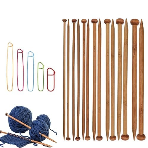 7 Pairs Bamboo Knitting Needles Set, Bamboo Natural, Long Wooden Knitting Needle, Single Point Straight Wood Needles, Wooden Knittings Needle for Beginners for Making Sweater, Shawl, Scarf - Image 1
