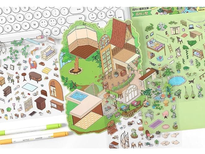 3D House Scene Stickers 10 Sets Large Size Room Sticker Book for Adults Funny Cute Miniature Scene Stickers Gifts for Family Friend thumbnail 4