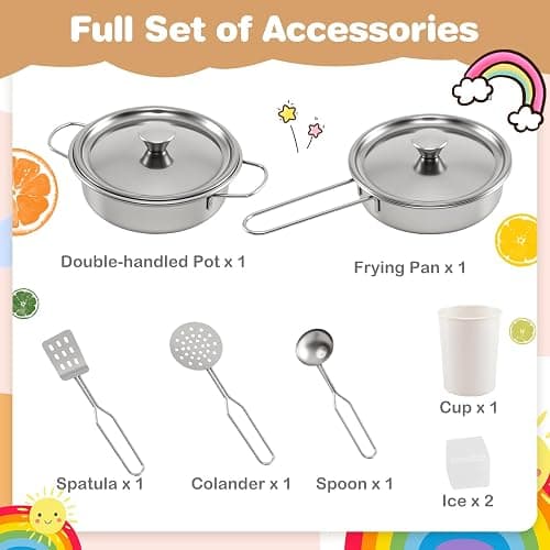 HONEY JOY Corner Play Kitchen, Large Wooden Pretend Toy Kitchen Set w/Lights, Ice & Coffee Maker, Range Hood, Chalkboard, Microwave, Cookware, Little Chef Kids Kitchen Playset for Toddlers (White) thumbnail 8