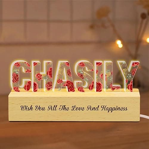 Ozinna Personalized Dry Flower Name Night Light Lamp, Custom Dried Light with Name Light-Up Letters, Mothers Day GigiGift Christmas Birthday Gifts for Women, Wives, and Mothers (Flower 10) - Image 1