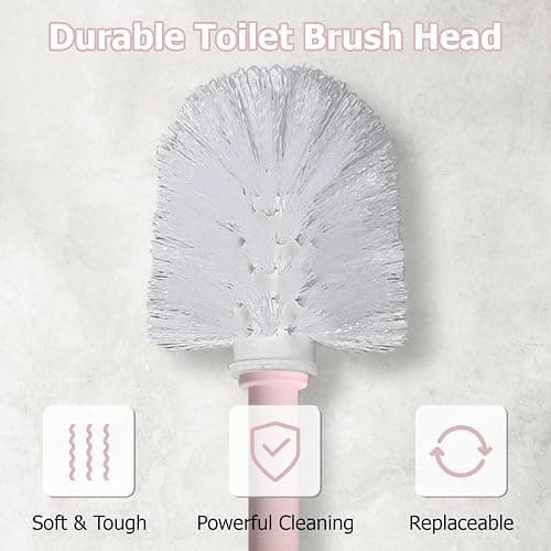 Topsky 2-Pack Closed Toilet Brush Compact Toilet Brush and Holder Plastic Round Barrel Loo Brush with Replacement Toilet Brush Head(Pink) thumbnail 5