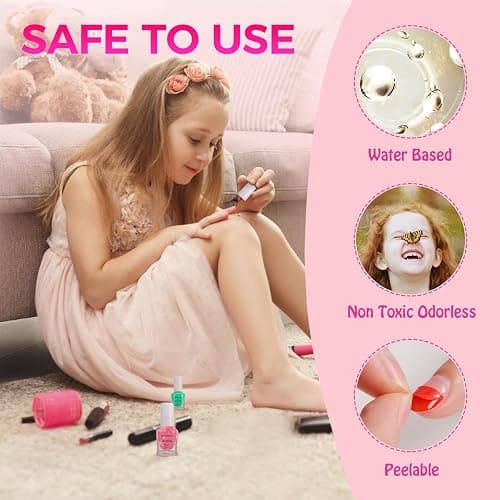 TOMICCA Kids Nail Polish Set, Non Toxic Quick Dry Water-Based Peel-Off 10 Colors Toddler Nail Polish Kit Natural Safe Quick Diy Kids Gifts Kit for Girls Ages 5+ thumbnail 3
