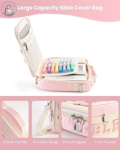 PLOZANO Bible Cover Case for Women, Large Chenille Letter Bible Bag with Shoulder Strap,Pink Bible Carrying Tote Bags for Bible Study Accessories, for Women Lady Teen Grils thumbnail 4