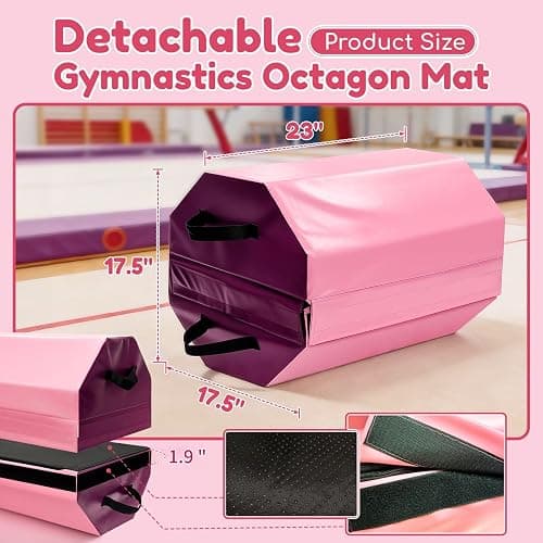 Detachable Octagon Gymnastics Mat, 17.5"x17.5"x23" Hometumbling mat, suitable for various gymnastic positions with High-Density Foam & Waterproof Cover thumbnail 2