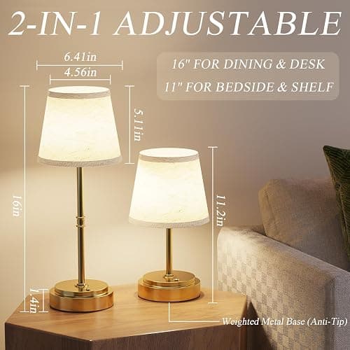 Litluzecozy Cordless Table Lamp - 7500mAh Longest Lasting Battery Operated Lamp, 1 Pack Antique Brass Aesthetic Cozy Rechargeable Desk Lamp for Kitchen Counter, Dining Room & Restaurant Centerpiece thumbnail 6